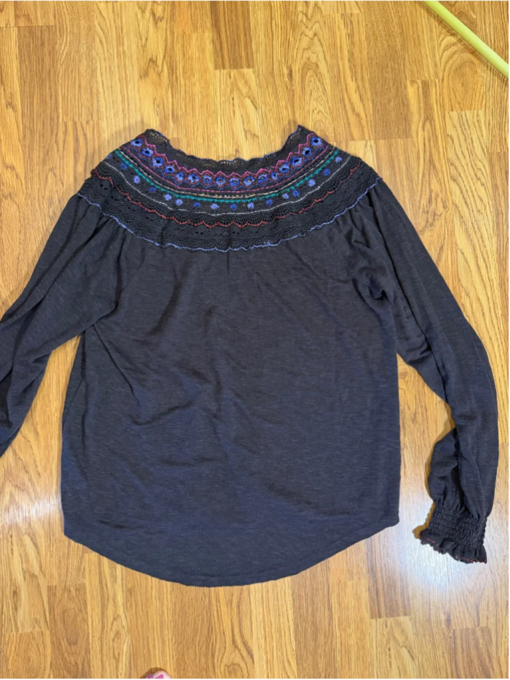Free People Siesta Long Sleeve Embroidered Top, Size L, Black